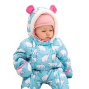 WIPPETTE Infant Hooded Snowsuit Turquoise/Pink Polar Bear Infant Size 9M NWOT